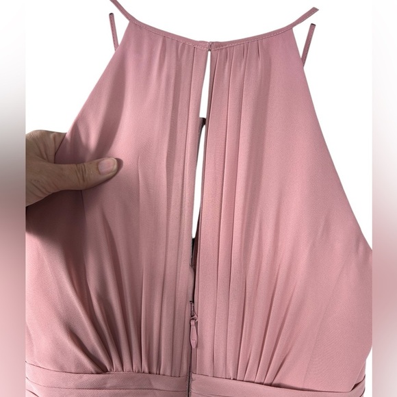Azazie “Bonnie” chiffon A-line bridesmaid long dress, S halter neckline ruched - Picture 10 of 15